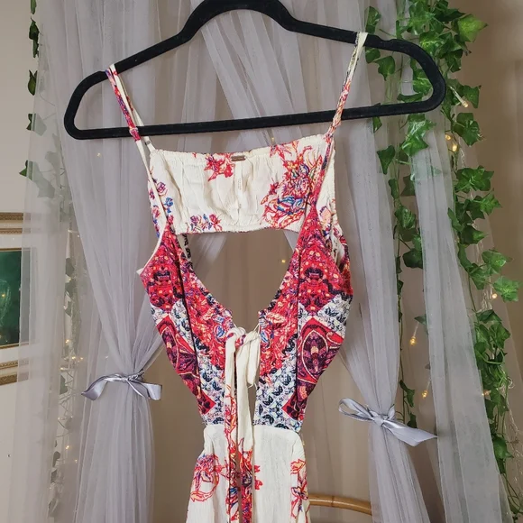 Free People Romper Crop Wide Leg Boho Peasant Cut Out Size M Festival 70s Vibe - Picture 7 of 9